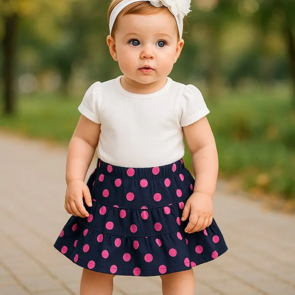5/$35 Carter's Girls Skirt Sz 12 Months Navy Blue Pink Polka Dots Knit Skort NEW